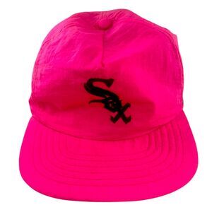 RARE Vintage 80s 90s Chicago White Sox Neon Pink Bill Snapback Cap Hat Black MLB